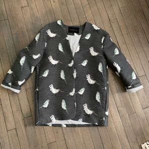 Frnch S/M Grey Jacket Blazer with Birds Pattern